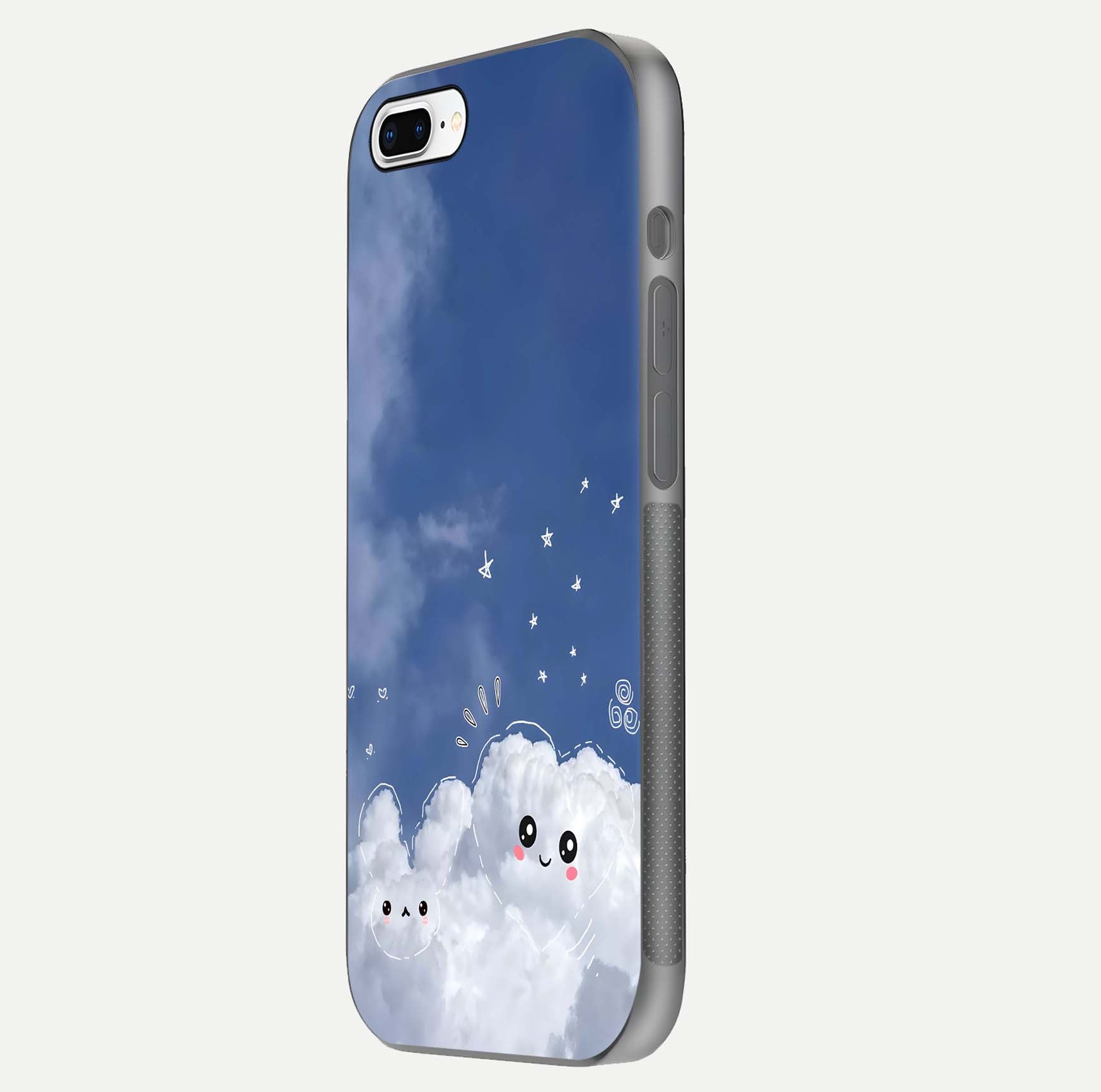 Cute Blossom Cloud Glass Case for iPhone 7 Plus side-angle image capturing gloss texture and curve reflection