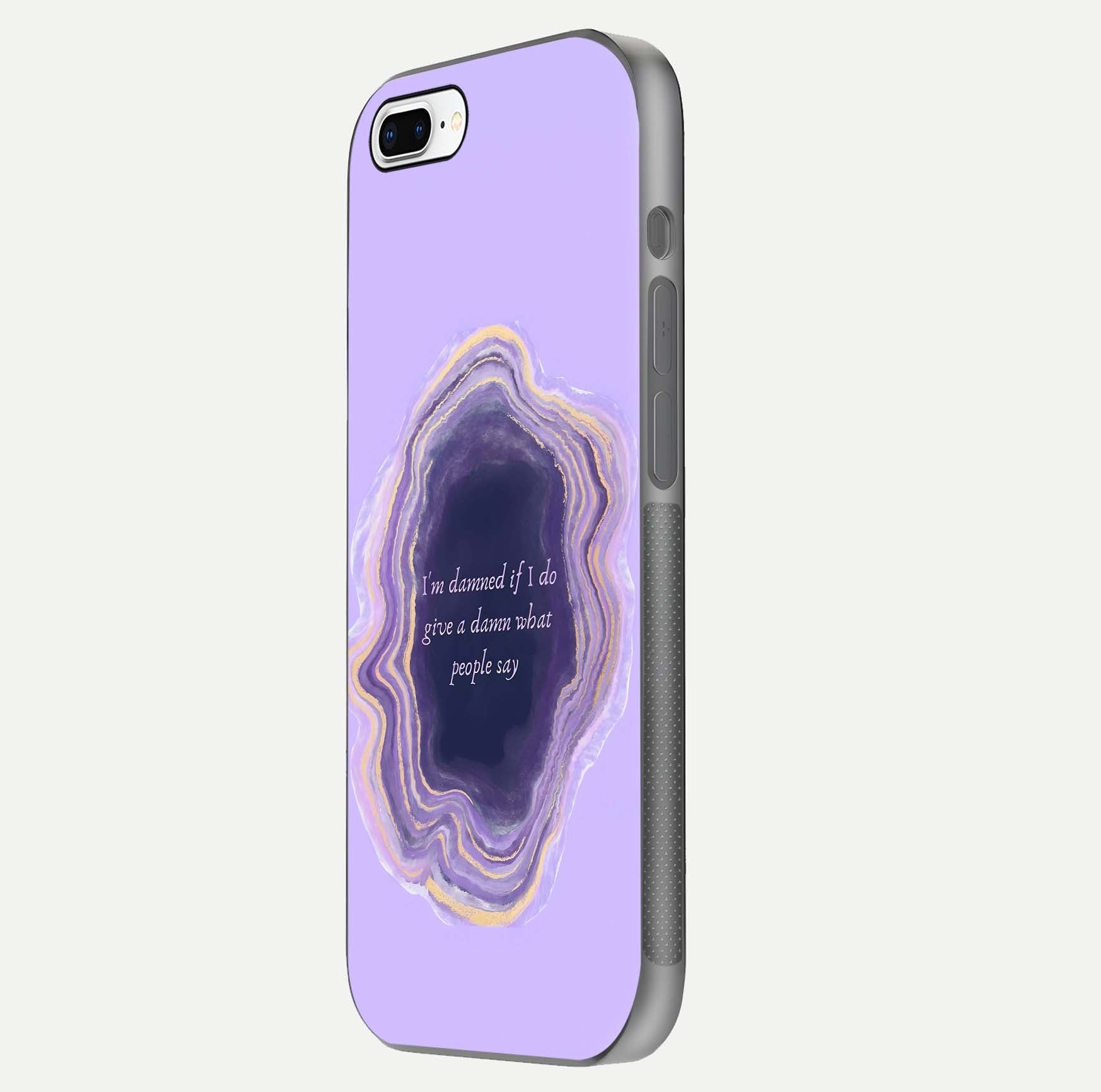 Damned People Quote Glass Case for iPhone 7 Plus side-angle image showing light shine and smooth edges