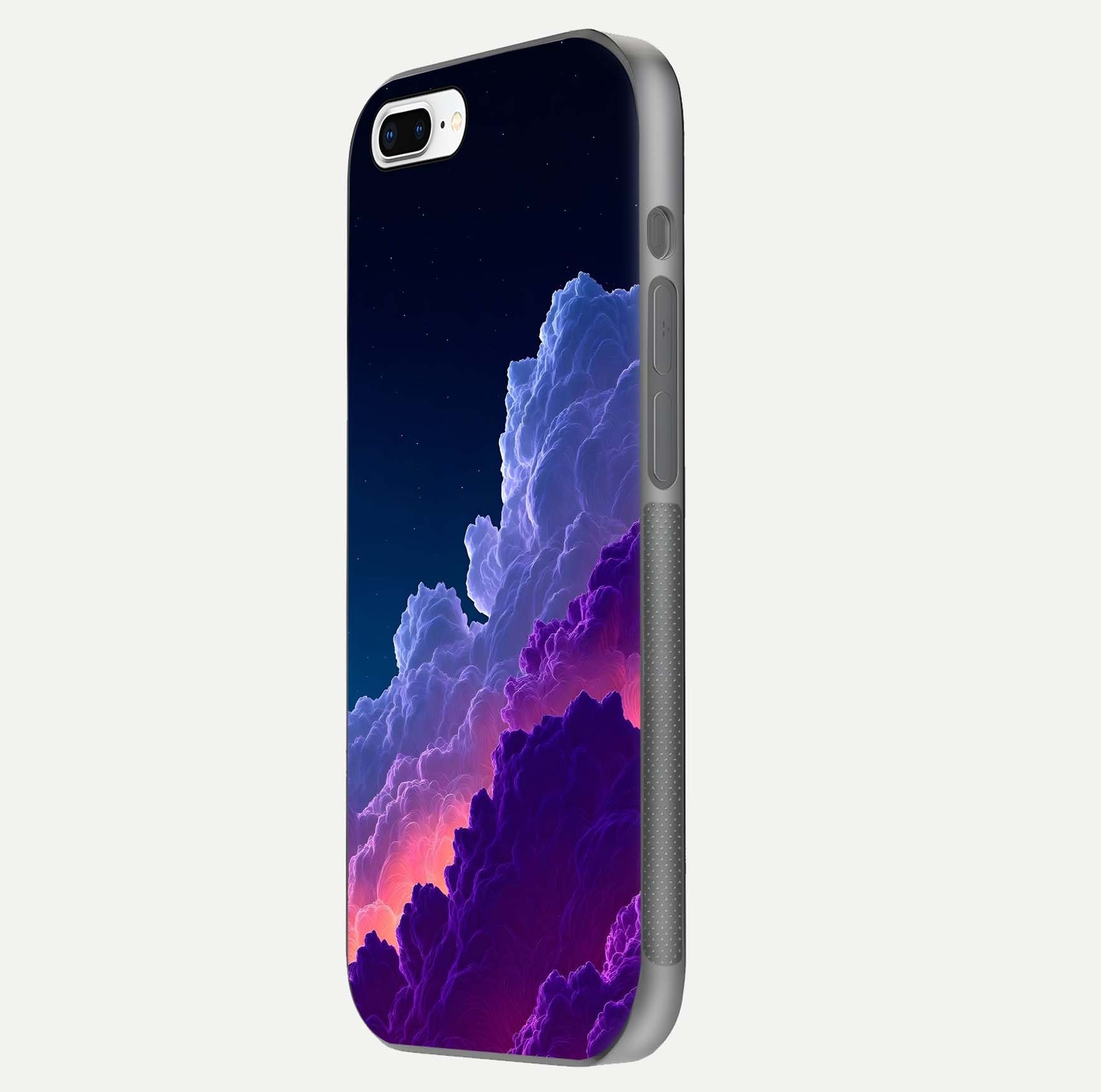 Dreamy Cloud Skies Glass Case for iPhone 7 Plus side-angle image showing reflection clarity and polish