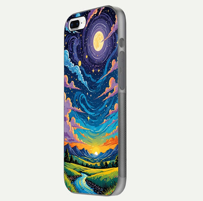 Dreamy Night Landscape Glass Case for iPhone 7 Plus side-angle photo capturing reflection glow and edge detail