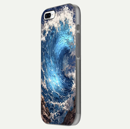Giant Ocean Wave Glass Case for iPhone 7 Plus side-angle image showing light reflection and ocean detail