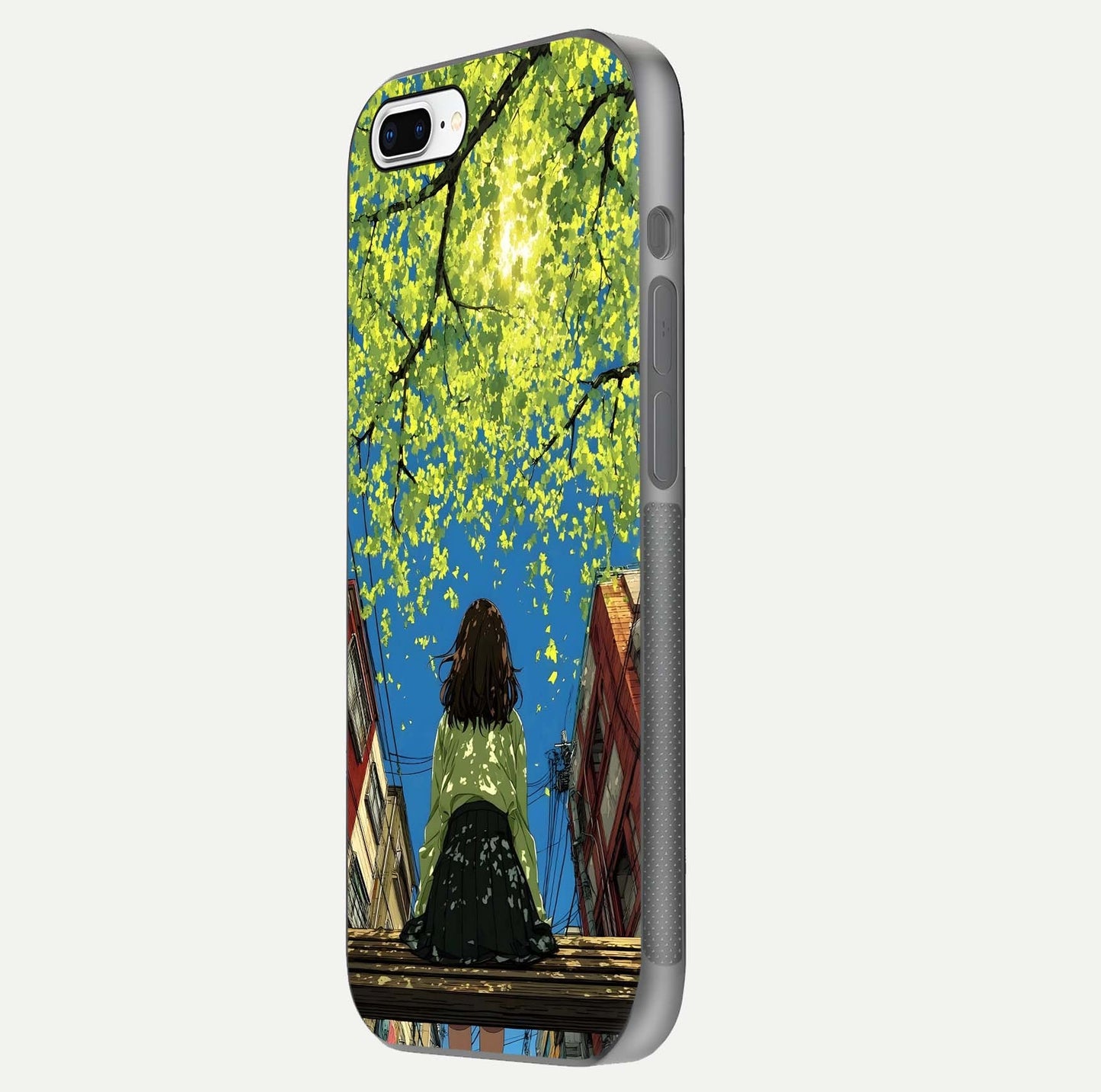 Golden Leaves Glow Glass Case for iPhone 7 Plus side-angle image showing reflection polish and elegant pattern