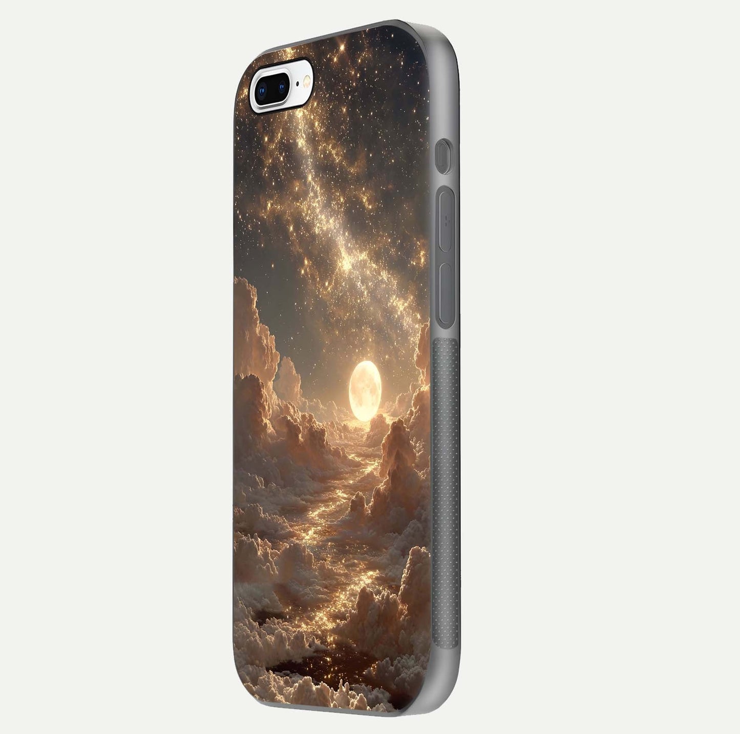 Golden Sky Dream Glass Case for iPhone 7 Plus side-angle image showing reflection shine and smooth surface