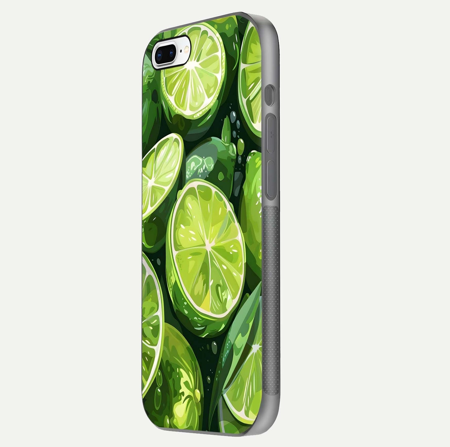 Green Lemon Glass Case for iPhone 7 Plus side-angle image showing reflection glow and juicy color tones