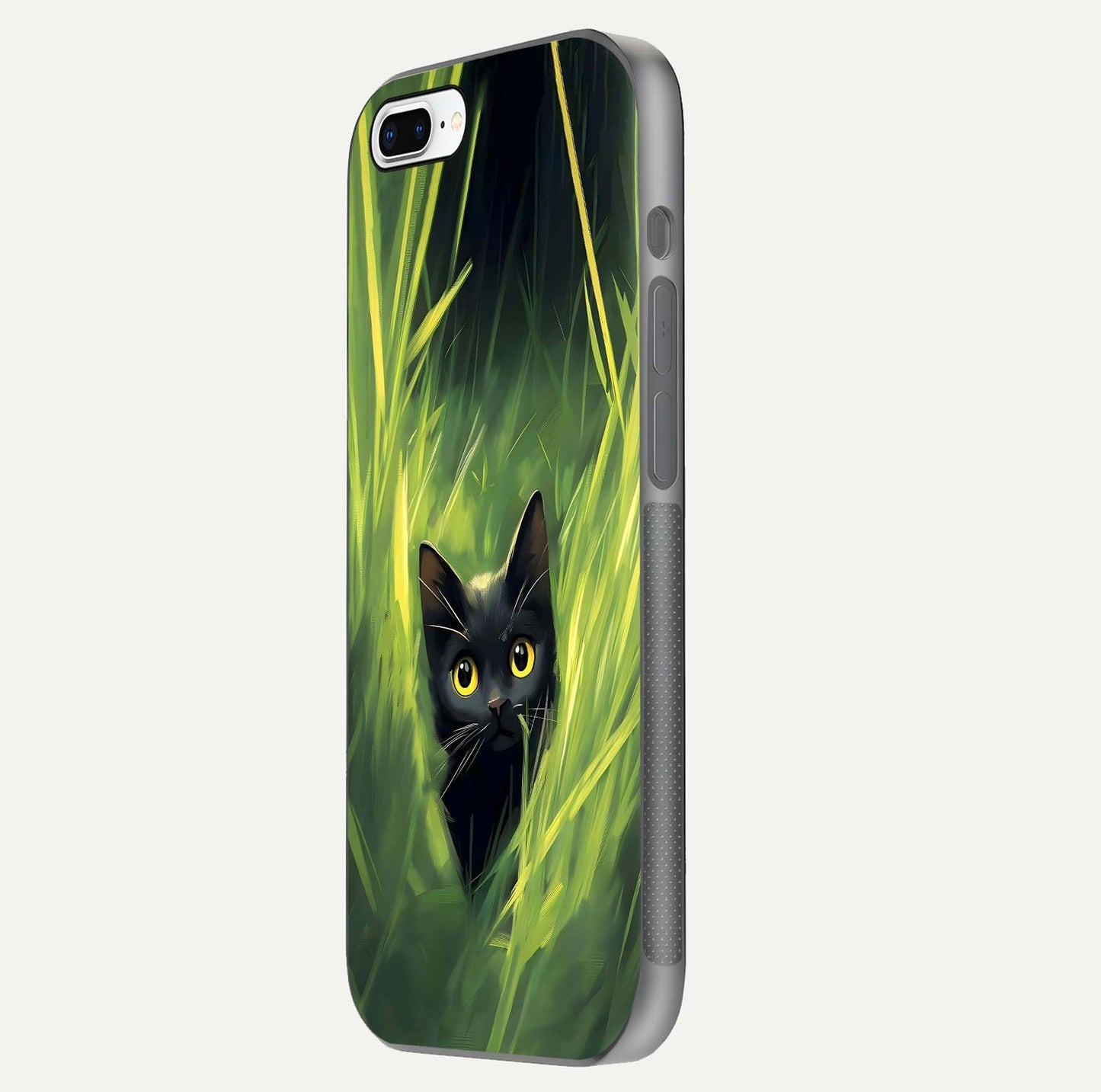 Hidden Cat Whisper Glass Case for iPhone 7 Plus side-angle image showing reflection glow and subtle artistic texture