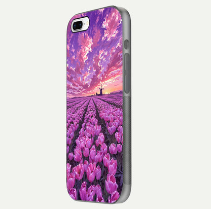 Lavender Dream Skies Glass Case for iPhone 7 Plus side-angle image showing reflection depth and serene tones