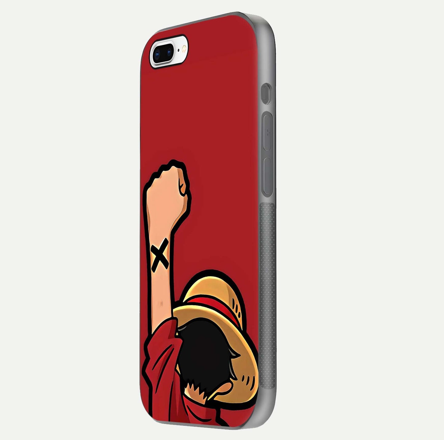 Luffy X Spirit Glass Case for iPhone 7 Plus side-angle image highlighting reflection strength and anime print