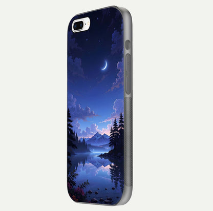 Midnight Lake Peace Glass Case for iPhone 7 Plus side-angle image showing HD shine and tranquil color tones