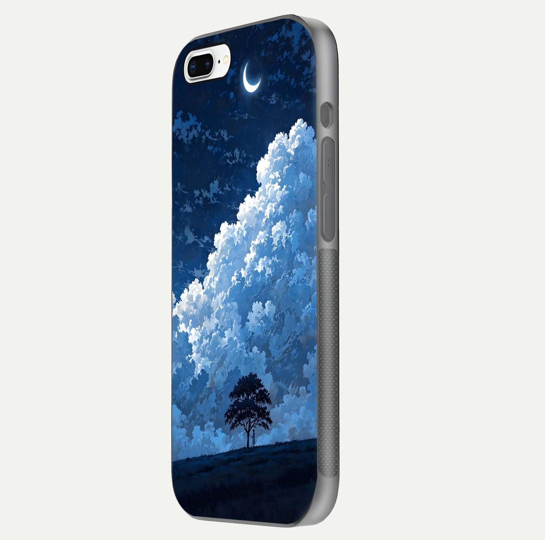 Midnight Sky Serenity Glass Case for iPhone 7 Plus side-angle image showing soft glow and smooth reflection