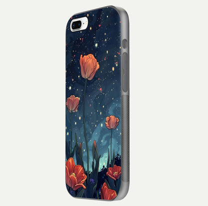 Midnight Tulip Glow Glass Case for iPhone 7 Plus side-angle image showing shine depth and flower artwork