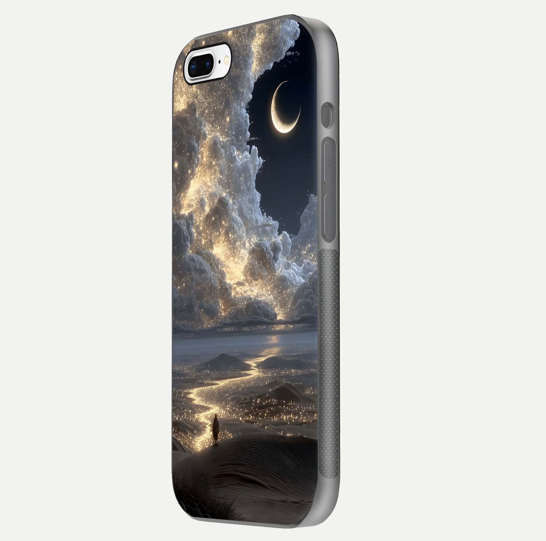 Moonlight Spark Path Glass Case for iPhone 7 Plus side-angle image showing reflection and moonlit detail