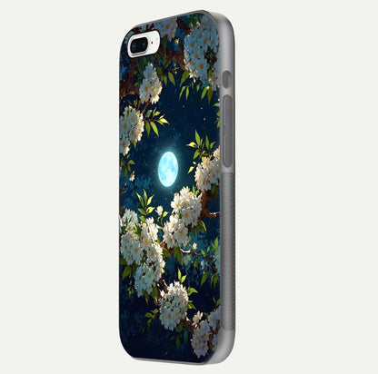 Moonlit Blossom Dream Glass Case for iPhone 7 Plus side-angle image showing shine depth and flower glow