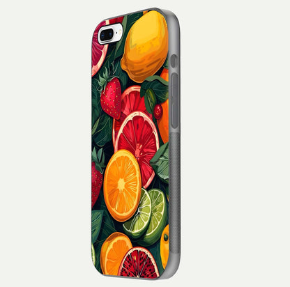 Multiple Fruits Glass Case for iPhone 7 Plus side-angle image showing glossy surface and vivid fruit pattern