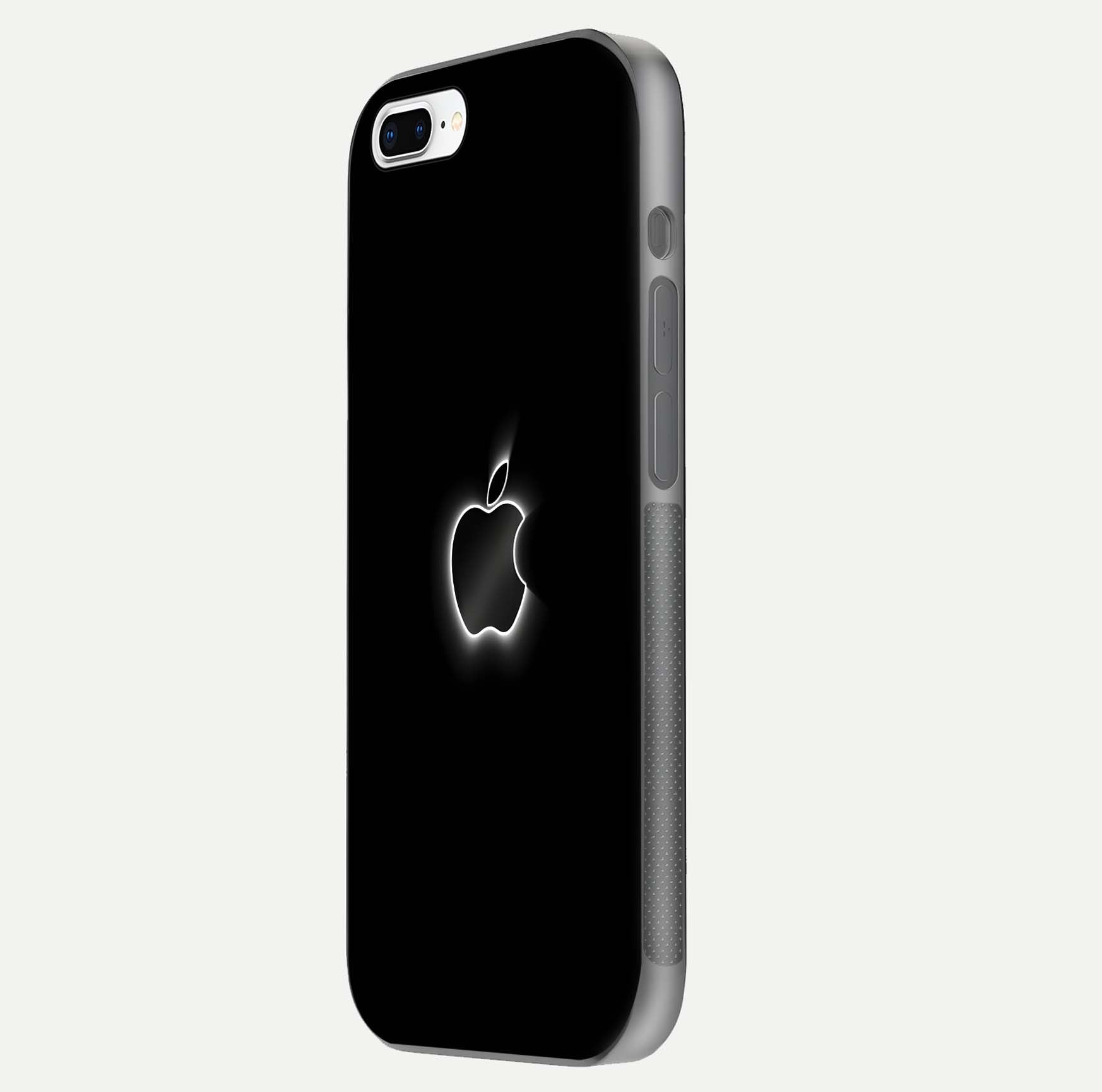 Neon Apple Glow Glass Case for iPhone 7 Plus side-angle image showing light reflection and glow effect