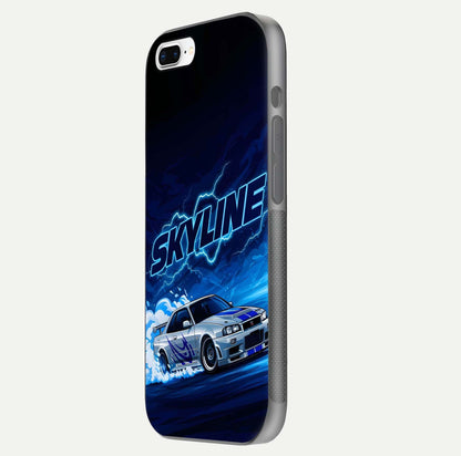 Neon Drift Beast Glass Case for iPhone 7 Plus side-angle image showing reflection depth and bold neon tones