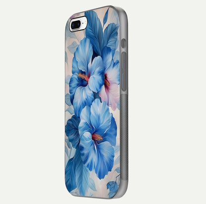 Ocean Hibiscus Grace Glass Case for iPhone 7 Plus side-angle image showing smooth texture and hibiscus details