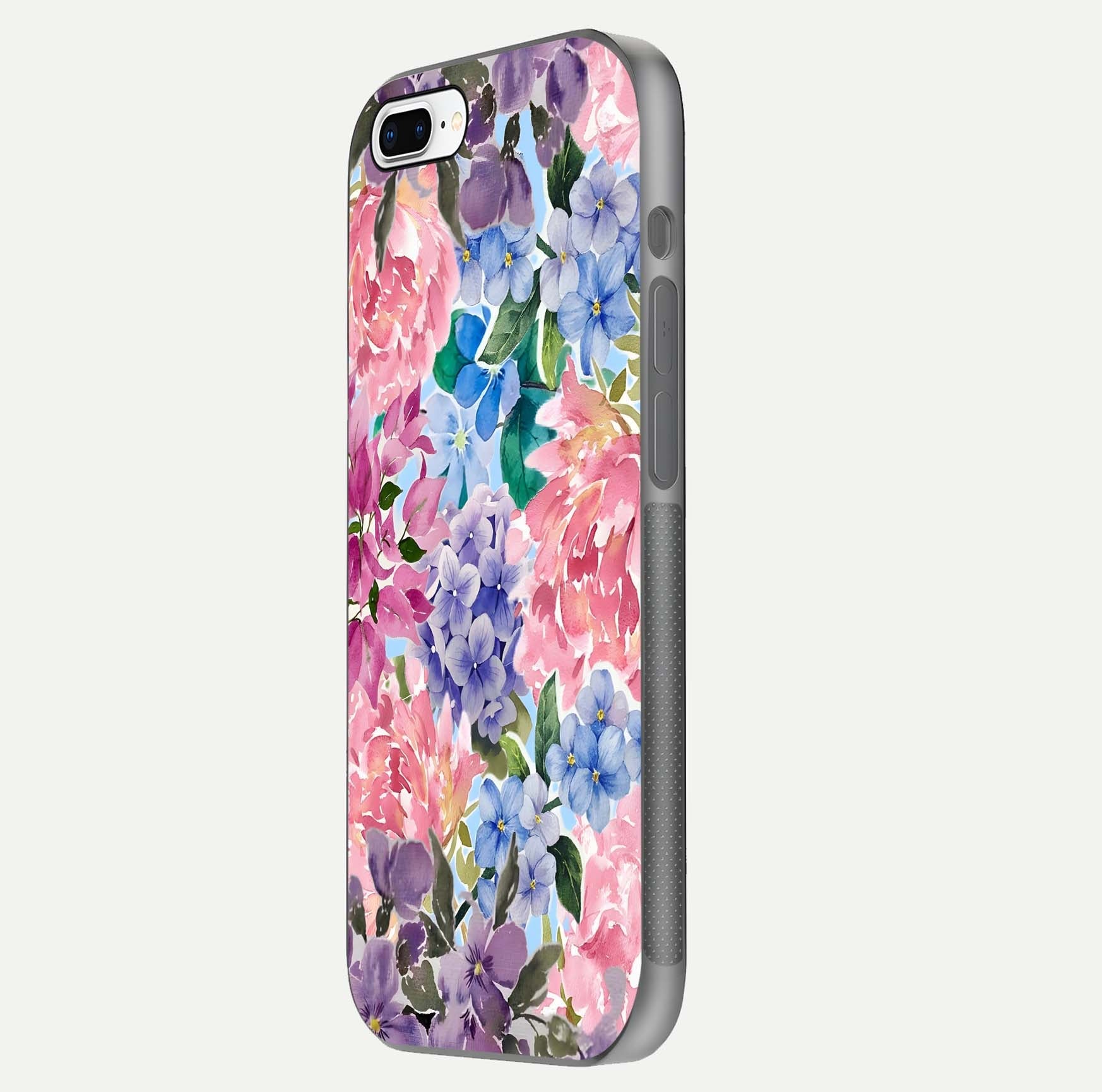 Pastel Floral Mix Glass Case for iPhone 7 Plus side-angle image showing reflection and delicate pastel hues