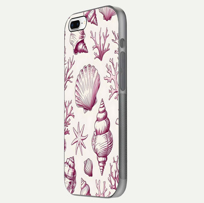 Pink Shells Outline Glass Case for iPhone 7 Plus side-angle image showing shine and intricate outline texture