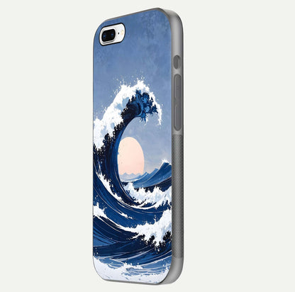 Rising Tide Power Glass Case for iPhone 7 Plus side-angle image showing shine and detailed ocean art