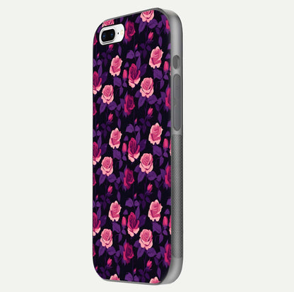 Rose Garden Twilight Glass Case for iPhone 7 Plus side-angle image showing reflection, gloss, and floral detail