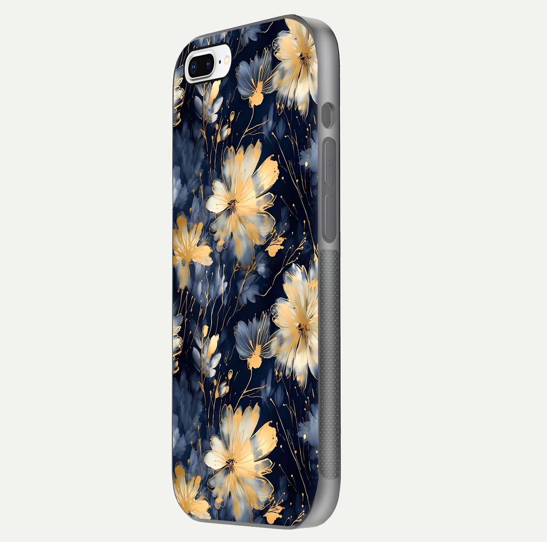 Royal Petal Dream Glass Case for iPhone 7 Plus side-angle image showing smooth edges and royal bloom details