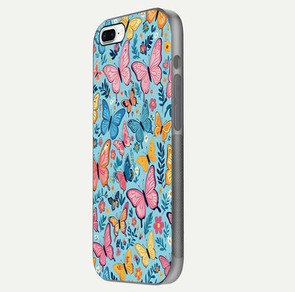 Spring Wing Garden Glass Case for iPhone 7 Plus side-angle image showing shine, color, and pattern depth
