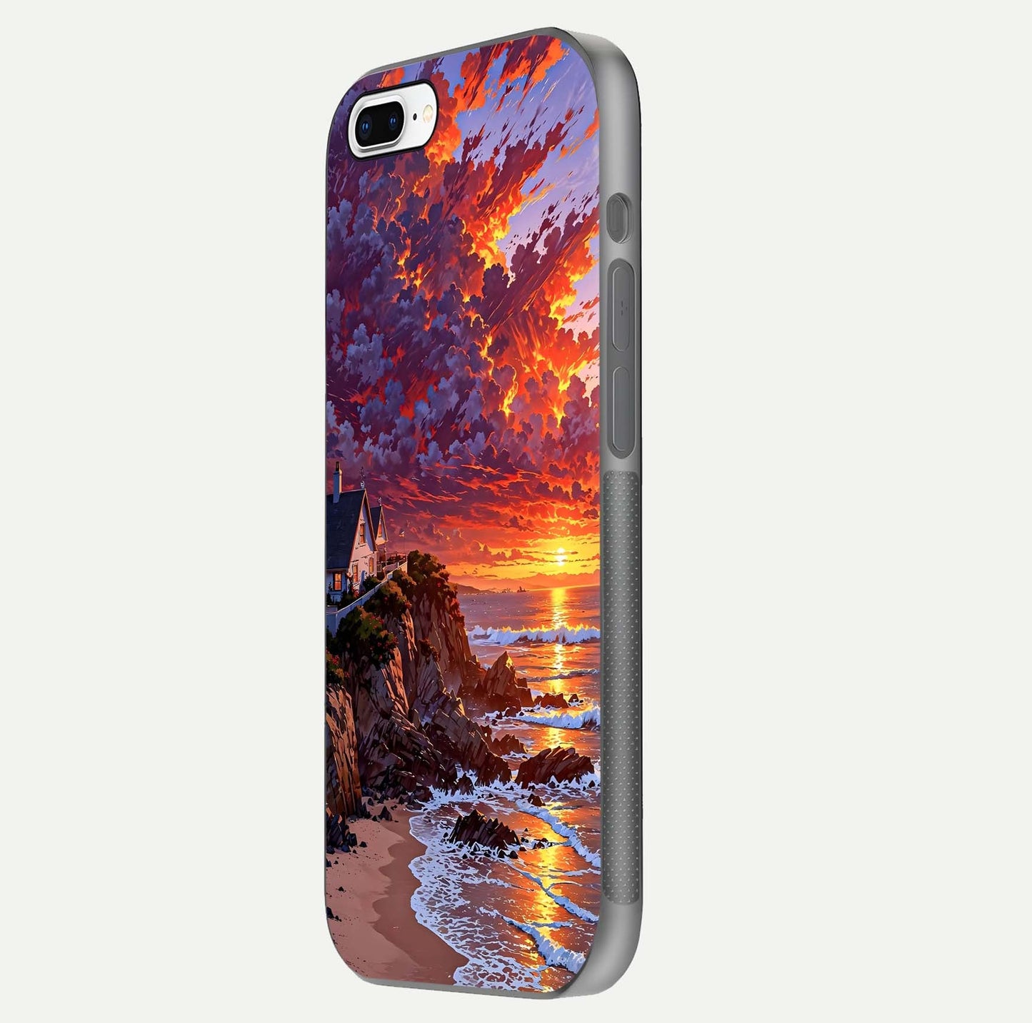 Sunset House by Sea Glass Case for iPhone 7 Plus side-angle image showing reflection and seaside color tone