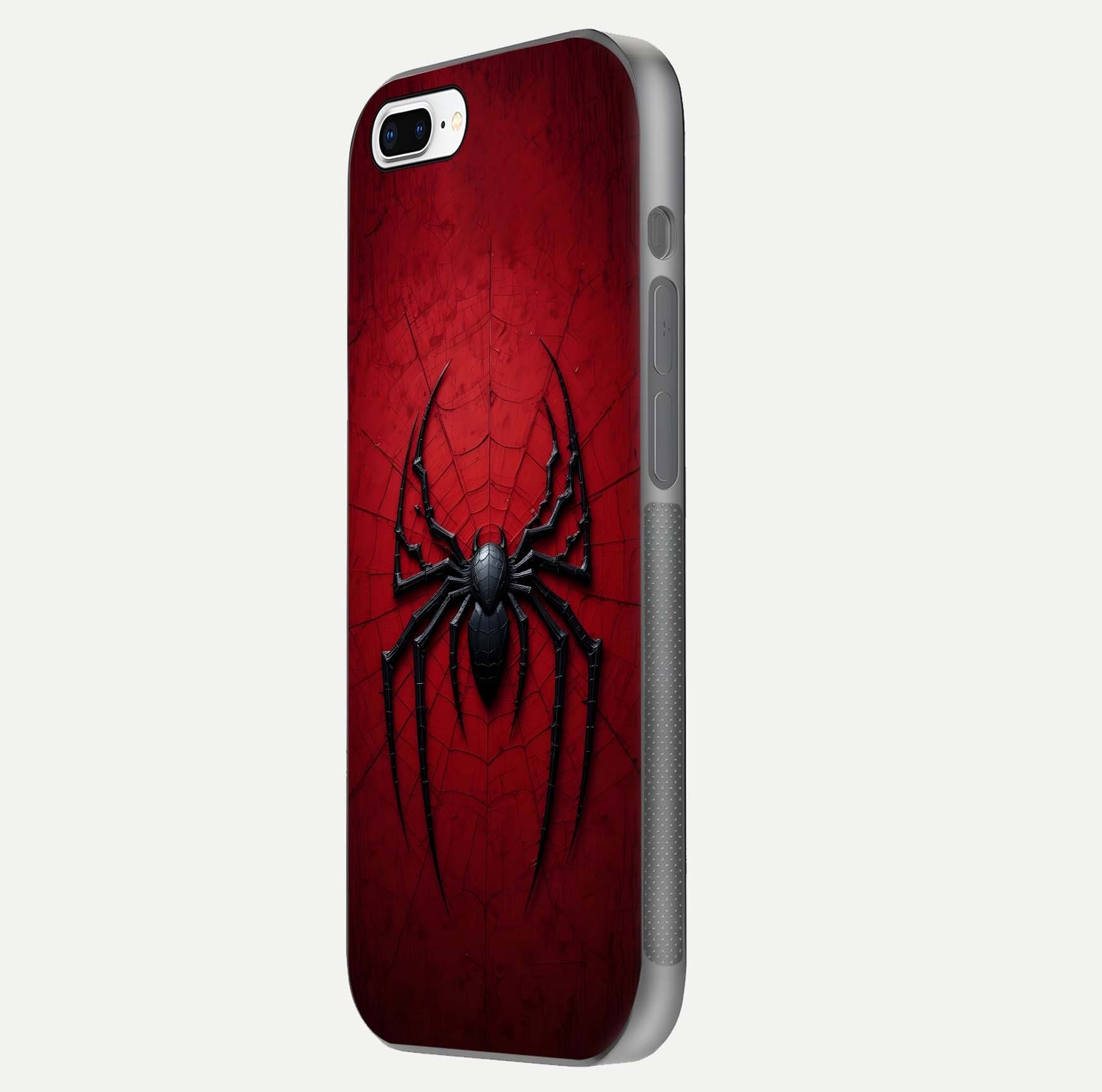 Venom Web Emblem Glass Case for iPhone 7 Plus side-angle image showing reflection and dark color tones