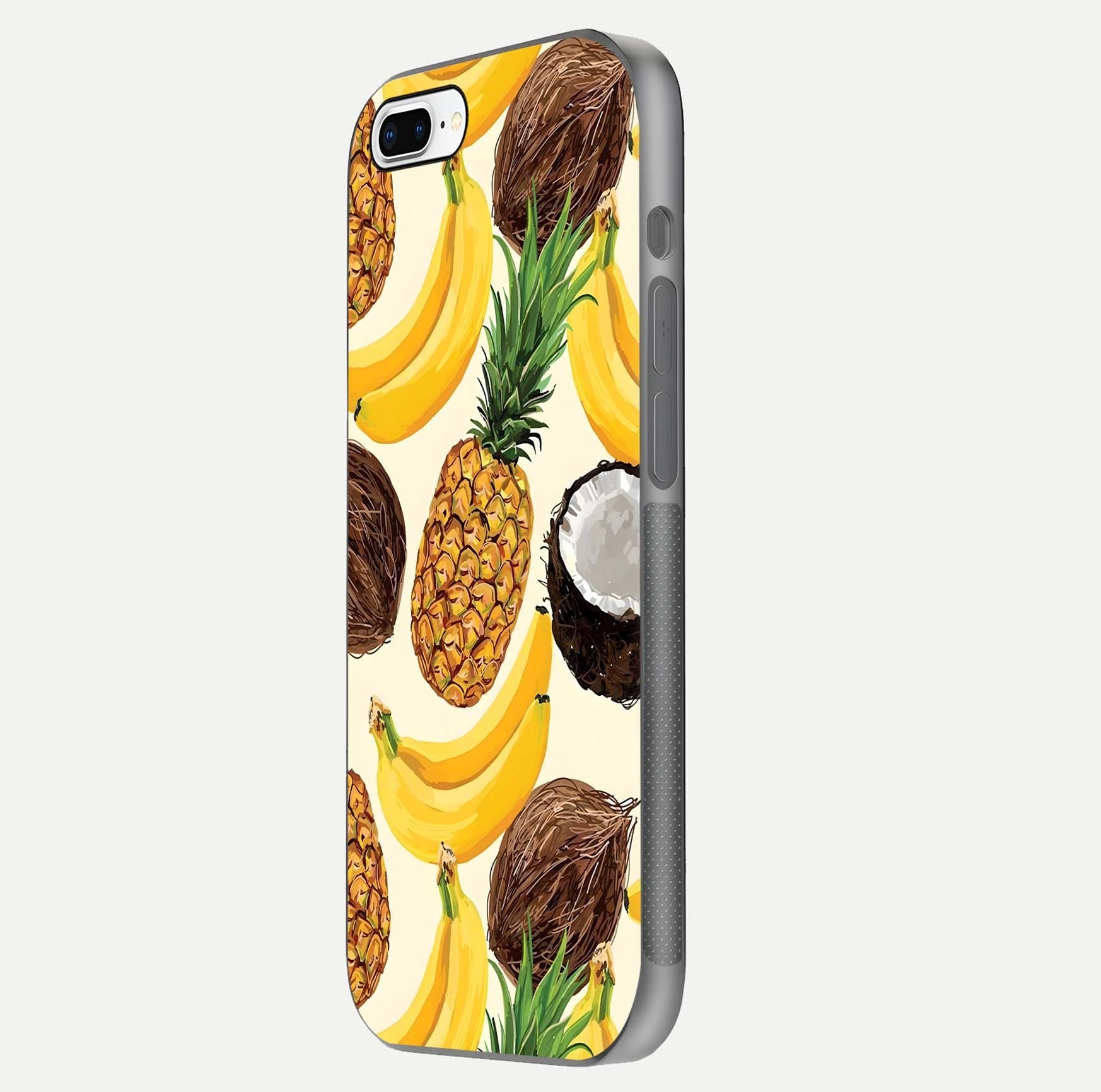 Tropical Fruit Mood Glass Case for iPhone 7 Plus side-angle image showing reflection, gloss, and fruit details