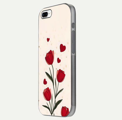 Tulip With Heart Glass Case for iPhone 7 Plus side-angle image showing floral reflection and subtle gradient