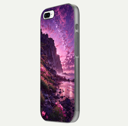 Twilight Blossom Coast Glass Case for iPhone 16 Pro side-angle image showing shine, reflection, and petal tone