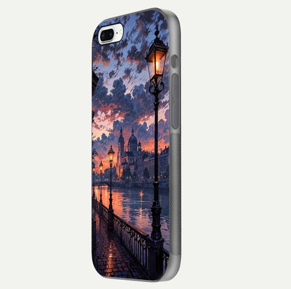 Twilight River Lights Glass Case for iPhone 7 Plus side-angle image showing reflections, lighting, and gradient tones