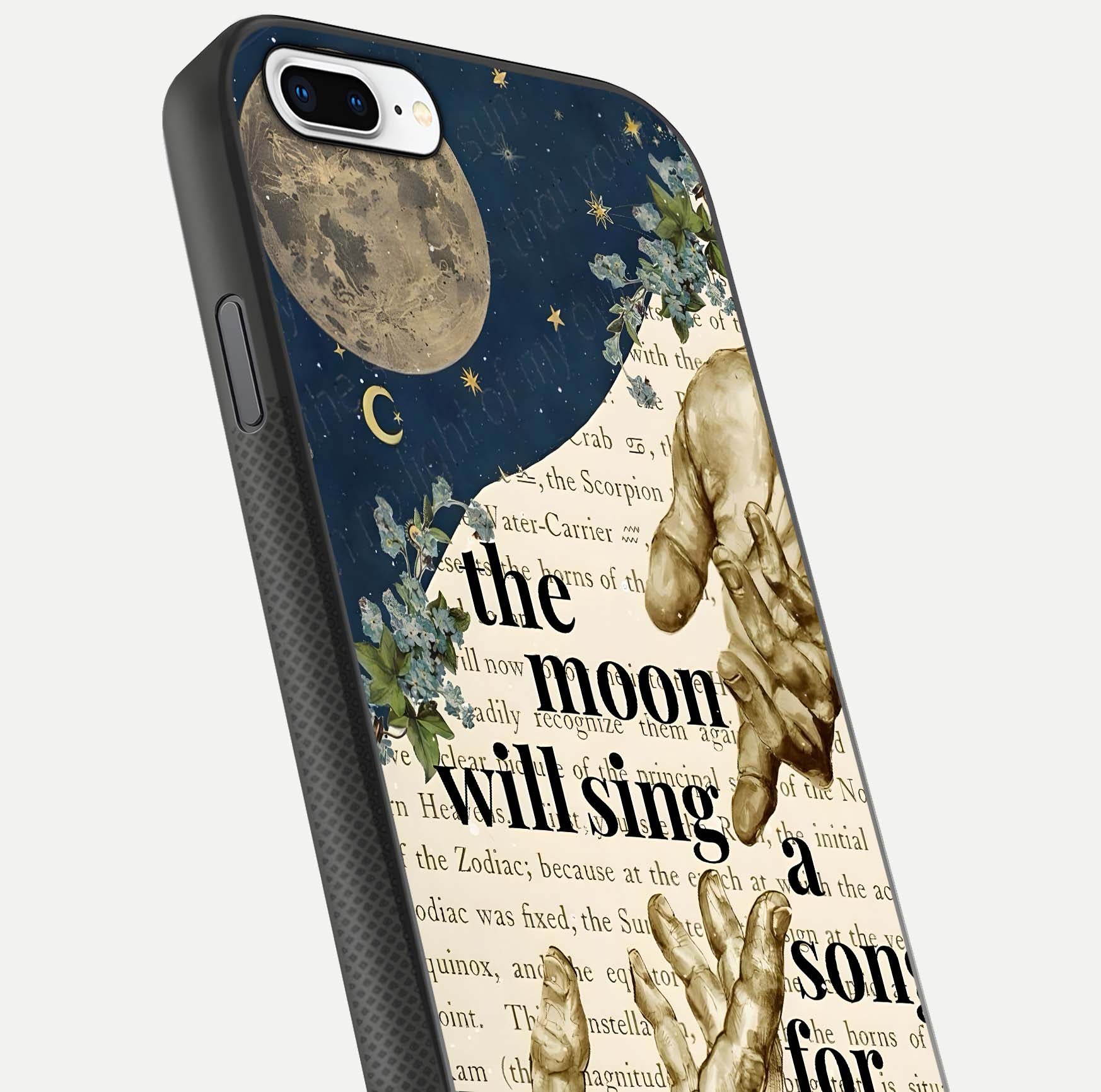 Aesthetic Divine Glass Case for iPhone 16 Pro close-up angled shot showing detailed divine artwork and gloss reflection