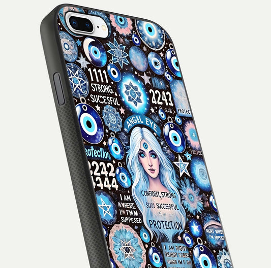 Angel Aura Shield Glass Case for iPhone 7 Plus close-up view capturing aura glow, metallic tones, and shine texture