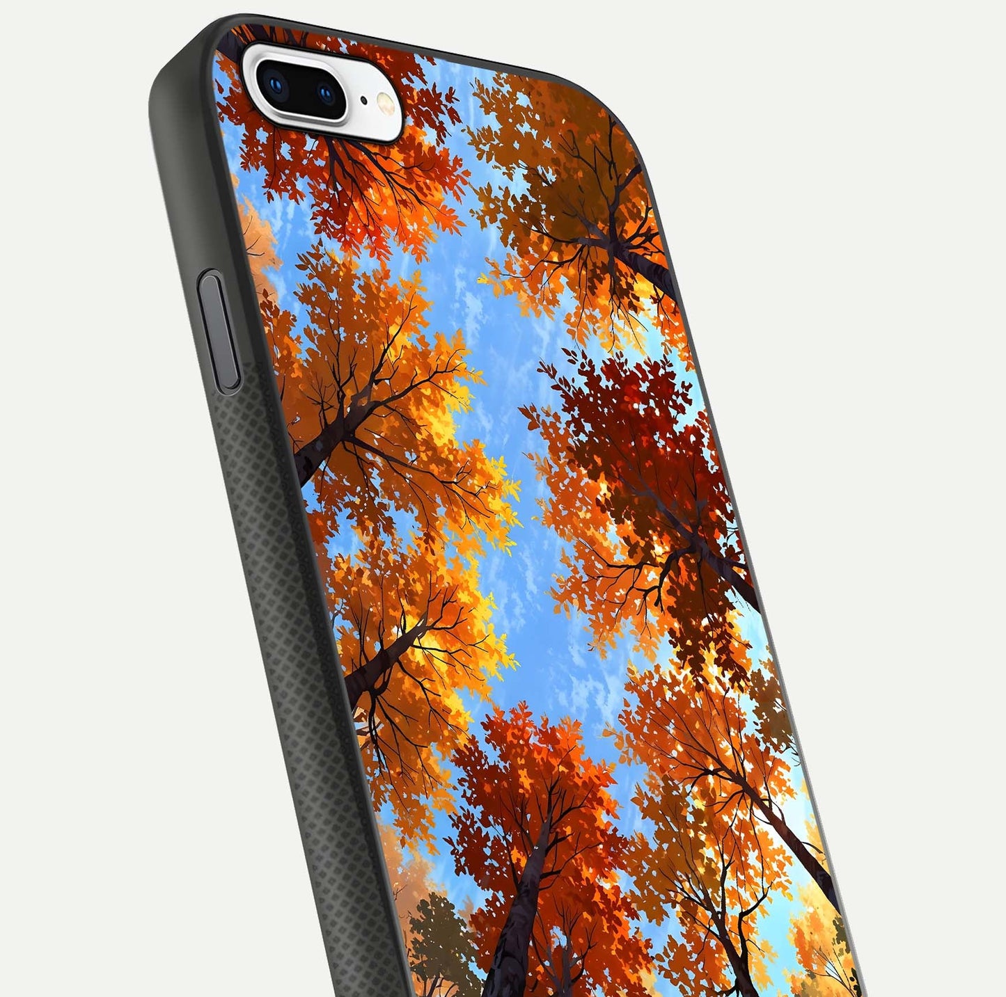 Autumn Sky Rise Glass Case for iPhone 16 Pro close-up shot of autumn tone details and HD shine reflection