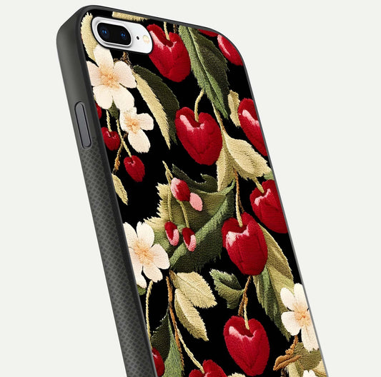 Bloom Thread Art Glass Case for iPhone 7 Plus close-up view highlighting fine line details and glossy shine
