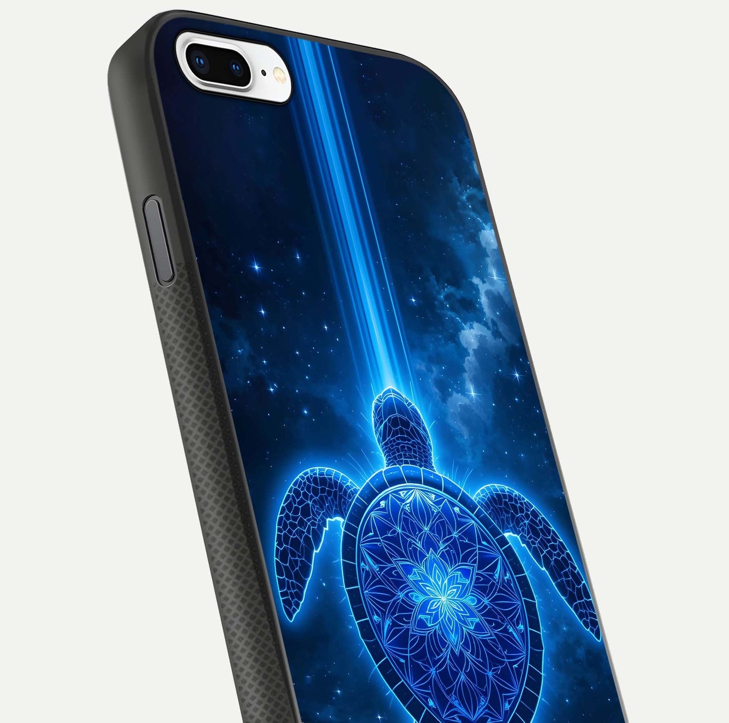 Blue Galaxy Turtle Glass Case for iPhone 7 Plus close-up image showing turtle shell detail and glowing galaxy tones