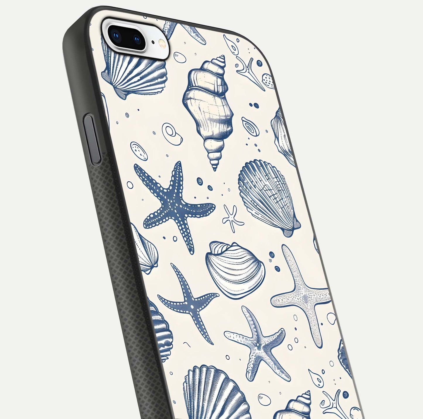 Blue Ocean Outline Glass Case for iPhone 7 Plus close-up shot highlighting line art details and reflection texture
