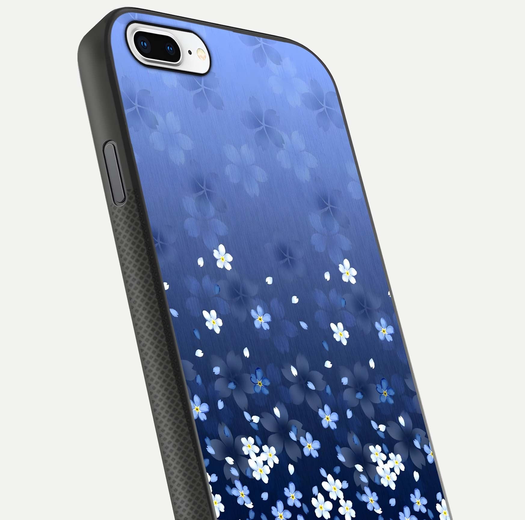 Blue Starry Glass Case for iPhone 7 Plus close-up image highlighting sparkle details and midnight blue gradient
