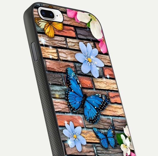 Brick Bloom Flight Glass Case for iPhone 7 Plus close-up angle highlighting flower clusters and reflection detail