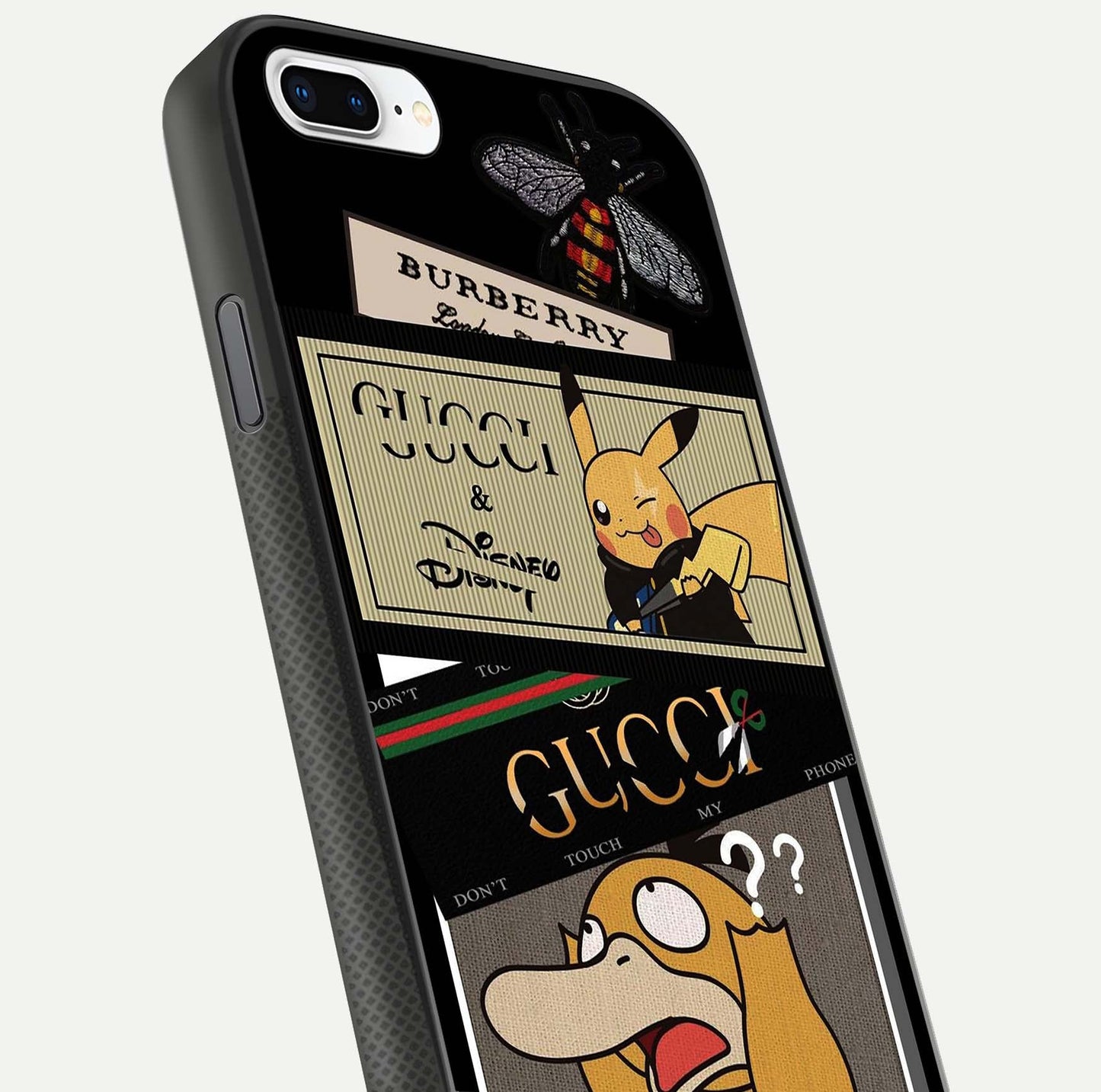 Cartoon Brand Play Mashup Glass Case for iPhone 7 Plus close-up angled shot showing character details and vibrant tones