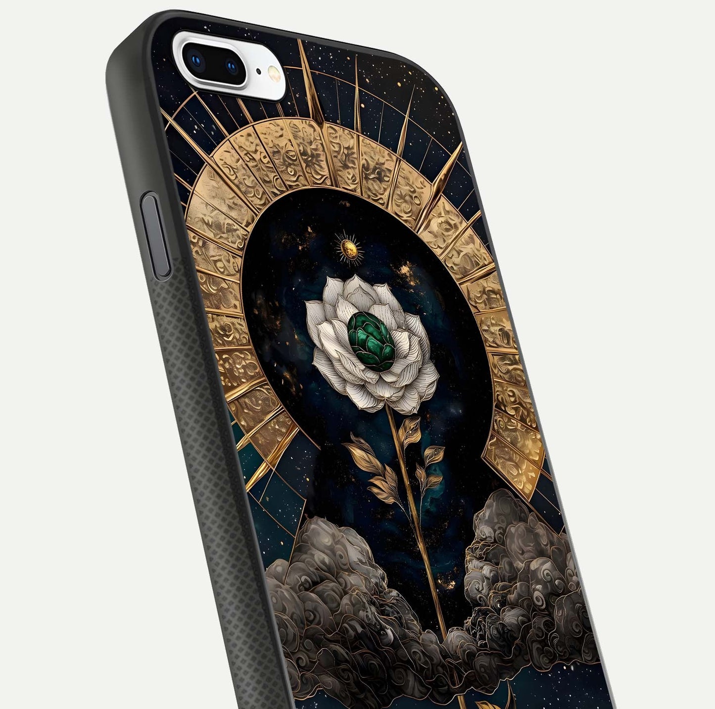 Celestial Lotus Morang Glass Case for iPhone 7 Plus close-up highlighting pink lotus petals and reflection