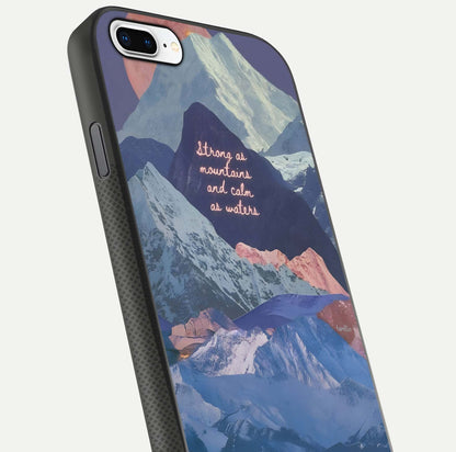 Celestial Mountain Calm Glass Case for iPhone 7 Plus close-up showing peak reflection and HD gloss texture