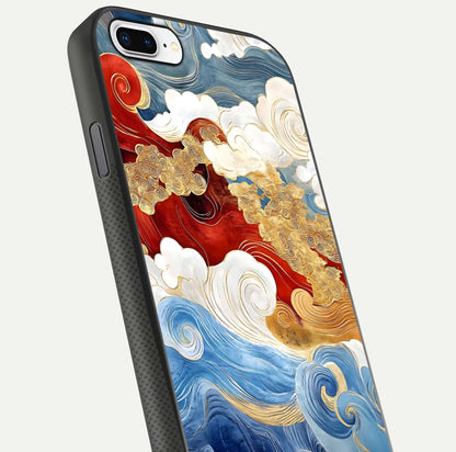Colored Waves Glass Case for iPhone 7 Plus close-up angled shot highlighting gradient flow and light reflection