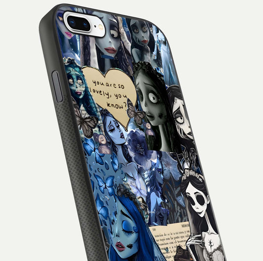 Corpse Bride Posters Glass Case for iPhone 7 Plus close-up highlighting detailed artwork and reflection polish