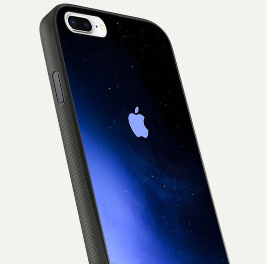Cosmic Blue Apple Glass Case for iPhone 7 Plus close-up highlighting galaxy pattern, shine, and reflection detail