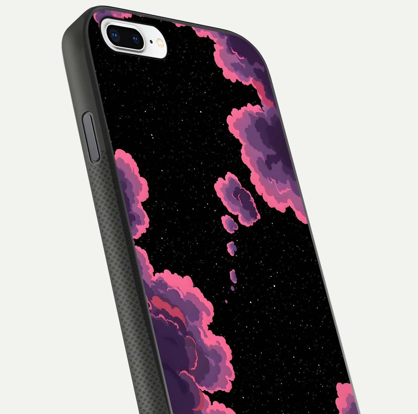 Cosmic Cloud Journey Glass Case for iPhone 7 Plus close-up highlighting star clusters and reflection texture