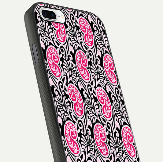 Crimson Paisley Charm Glass Case for iPhone 7 Plus close-up highlighting fine pattern detail and reflection tone
