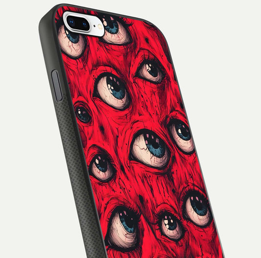Crimson Watch Eyes Glass Case for iPhone 7 Plus close-up highlighting graphic detail and reflection