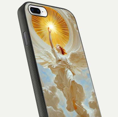 Divine Light Angel Glass Case for iPhone 7 Plus close-up highlighting light rays and glass reflection